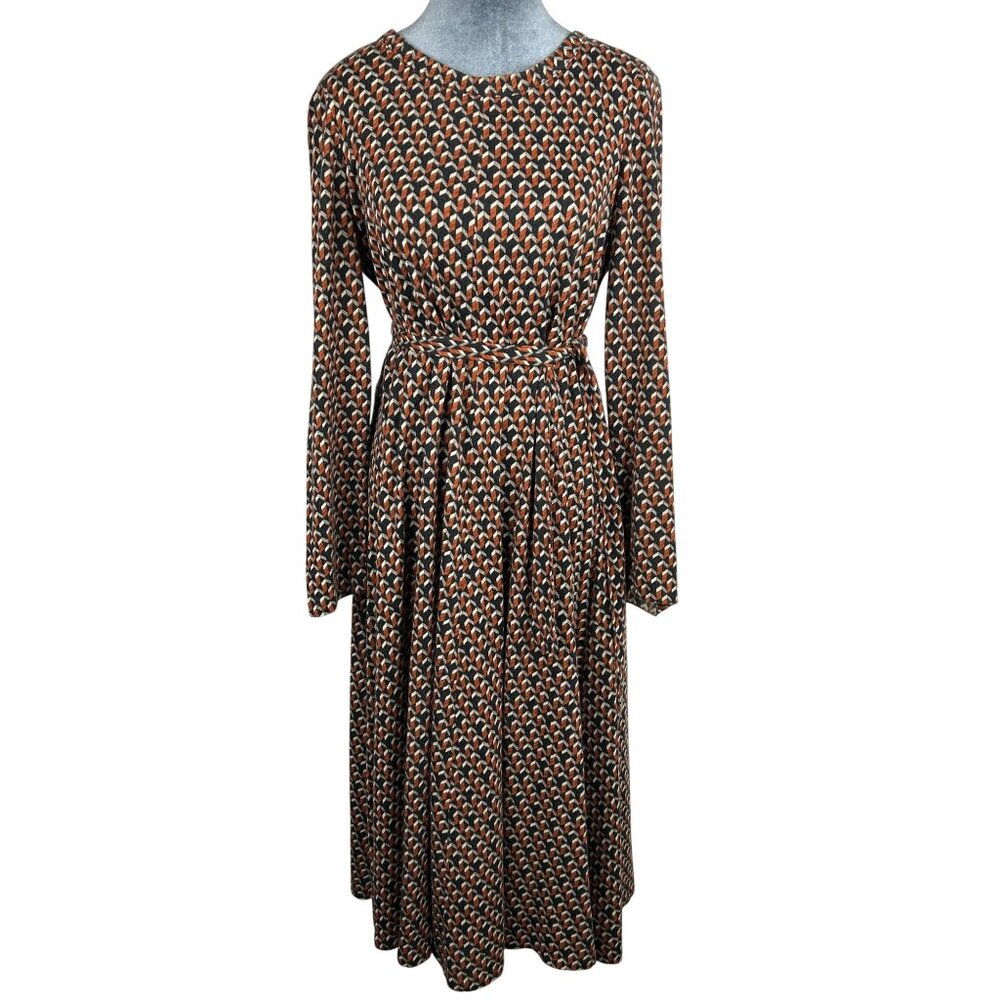 1970s Diane Von Furstenberg Womens 16 Geometric Pattern Long Sleeve Dress Italy